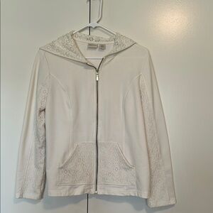 Zenergy by Chico’s Women's Cream Lace Hoodie Jacket. Size 1